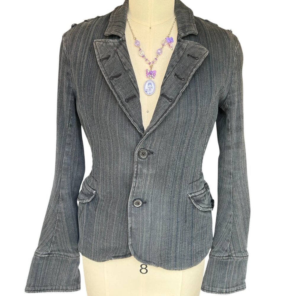 Y2K Henry Duarte Denim Jacket Blazer M Gossip Girl Military Rock Star Blue